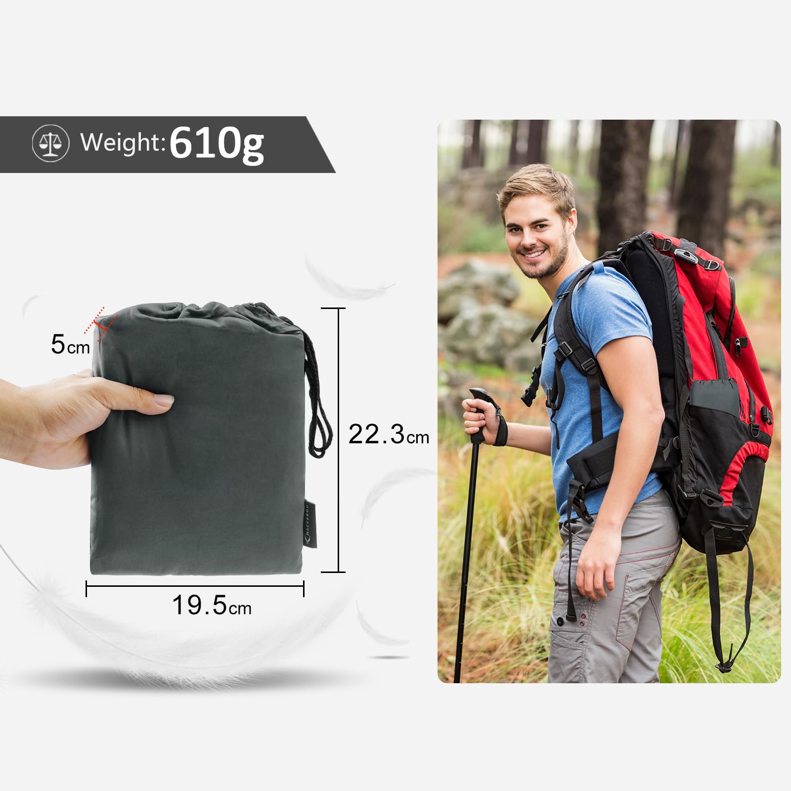 MYCARBON 2 in 1 Baumwolle Hüttenschlafsack, 95x220cm Schlafsack Ultraleicht mit Reißverschluss als Schonbezug Ideal für Backpacking Reise Camping Outdoor Hostels Berghütten