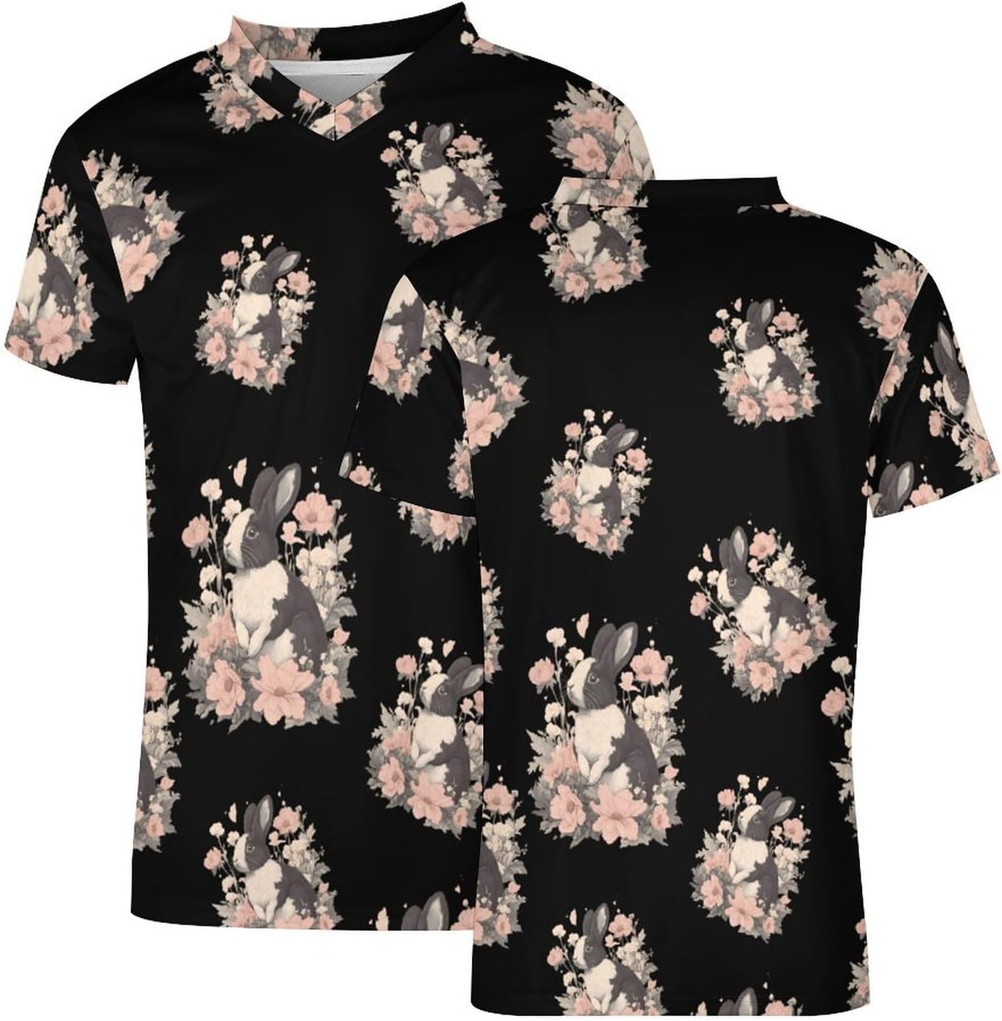 Rabbits and Hibiscus Flowers Soccer Jersey Football Shirt Athletic Sports T-Shirt Personalized for Men Women