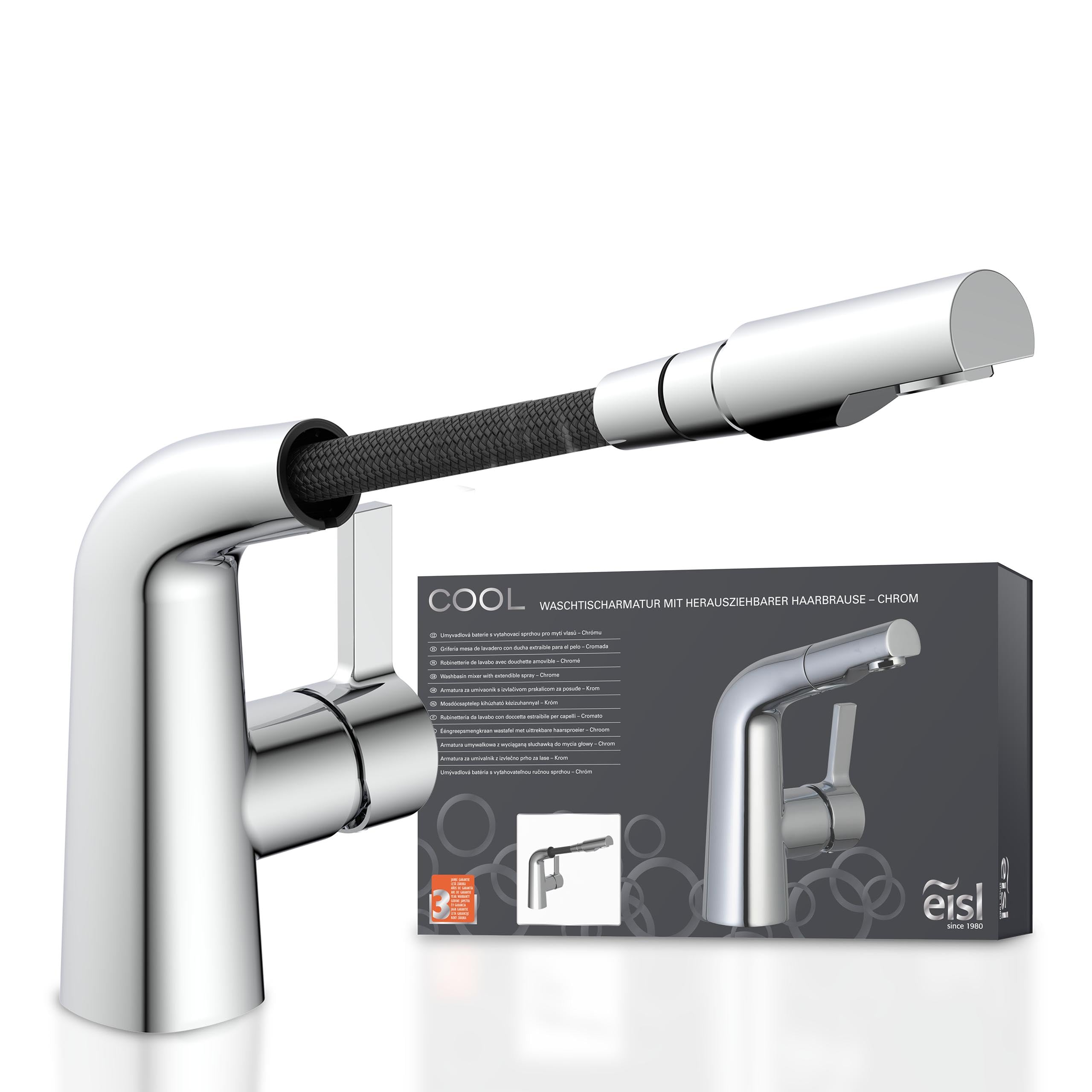 Mitigeur lavabo EISL chromé avec douchette extractible pour le lavage des cheveux
