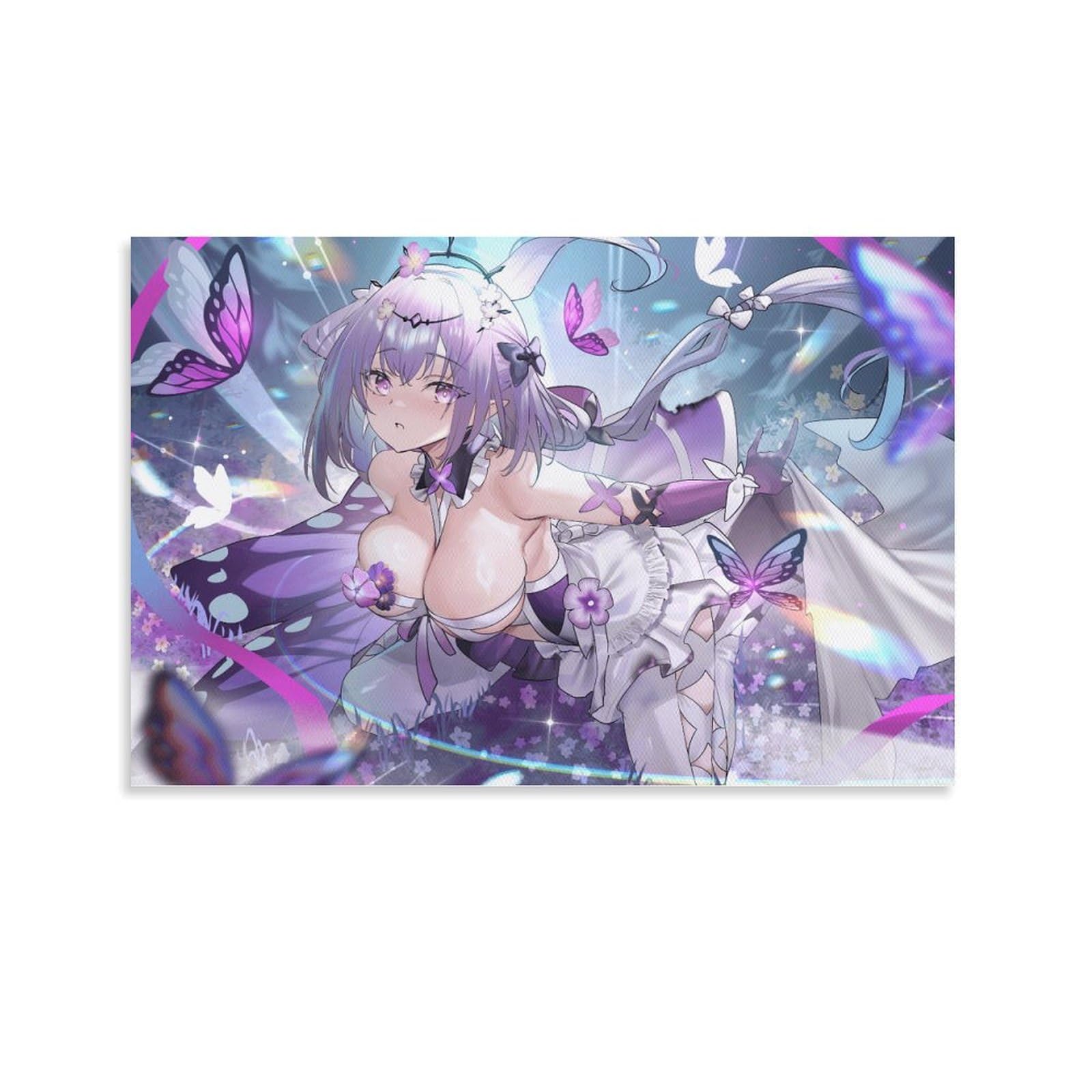 Large Anime Canvas Print - Purple Beautiful Waifu Artwork, Vibrant Pop Art Poster for Gamers & Modern Decor Frame-style-1 08x12inch(20x30cm): 12x18inch(30x45cm) Unframe-style-1