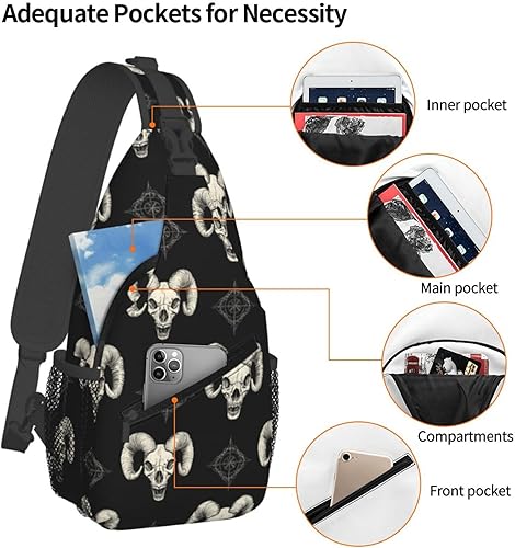 Miniatura 4 de Small Crossbody Bags for Women Men - Vintage Goat Skull Print Adjustable Shoulder Bag Fanny Packs Belt Sling Bag Crossbody Purses Backpack for