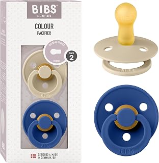 BIBS Pacifiers Colour Collection | Natural Rubber Baby Pacifier | Round Nipple | Set of 2 BPA-Free Soothers | Made in Denmark | 6+ Months (Pack of 2) | Vanilla/Cornflower