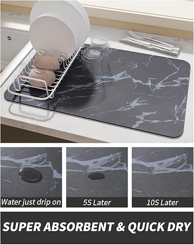 Miniatura 3 de AMOAMI - Alfombrilla de café con respaldo de goma absorbente que oculta manchas para secado de platos para mostrador de cocina, accesorios de barra