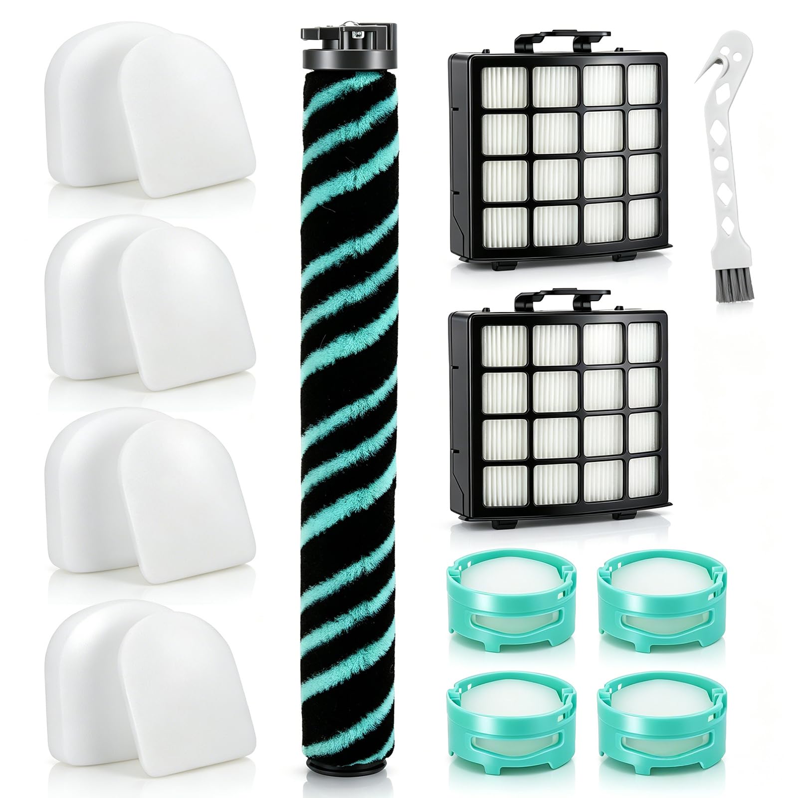 16 Pack Vacuum Cleaner Replacement Parts Set Filter for Shark AZ3900UKT, AZ3900UKTBK, 1 x Brush Roller, 2 x HEPA Filter, 4 x Foam & Felt Kit, 4 x Odor Cartridge for Vacuum Cleaner Accessories