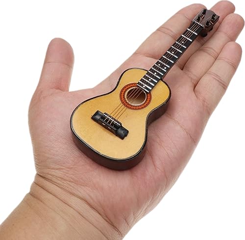 Miniatura 8 de Ukelele miniatura de madera con soporte y estuche, mini instrumento musical, réplica de ukelele, figuras coleccionables, modelo de decoración