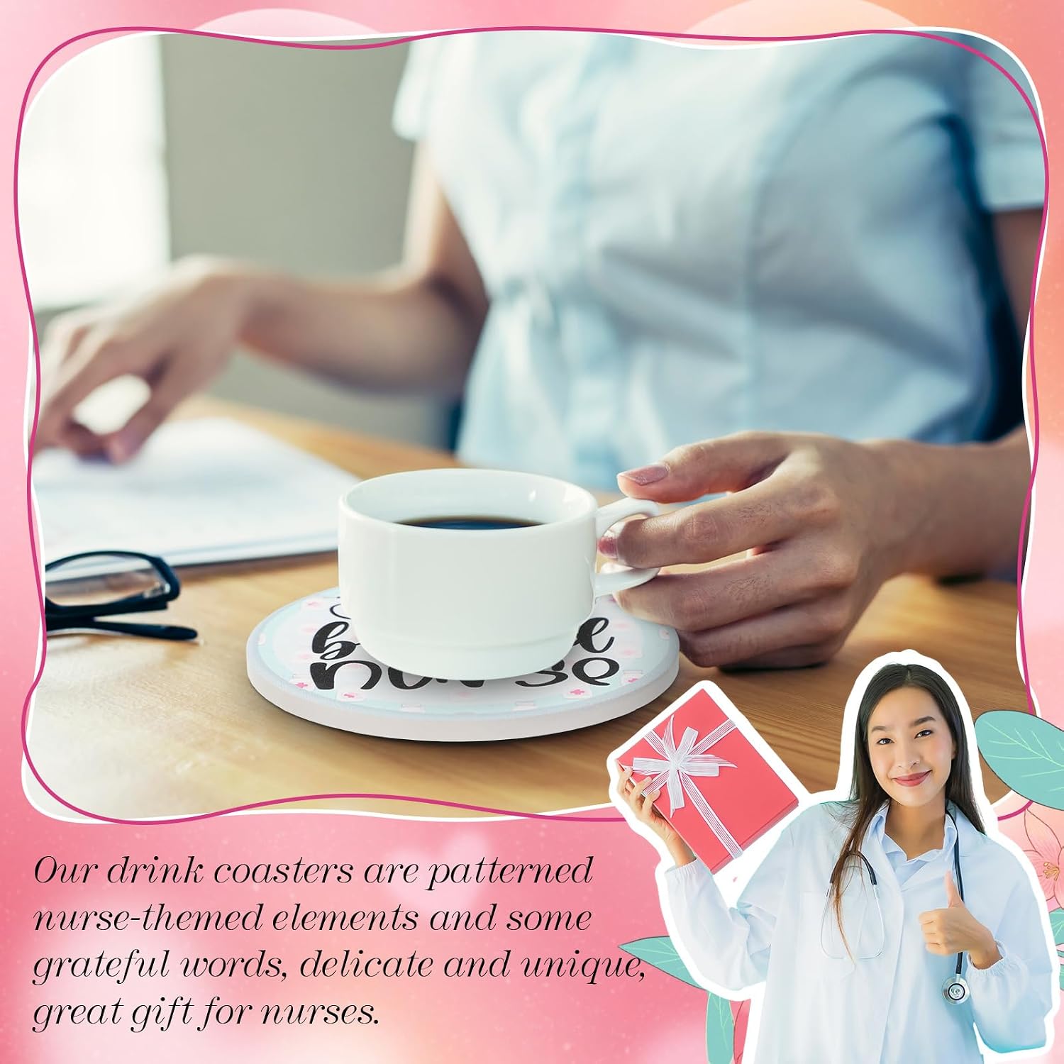Hushee 24 Pcs Nurse Gifts for Women and Men Nurse Appreciation Gifts Absorbent Ceramic Novelty Funny Coasters for Bar Coasters Women Men Healthcare