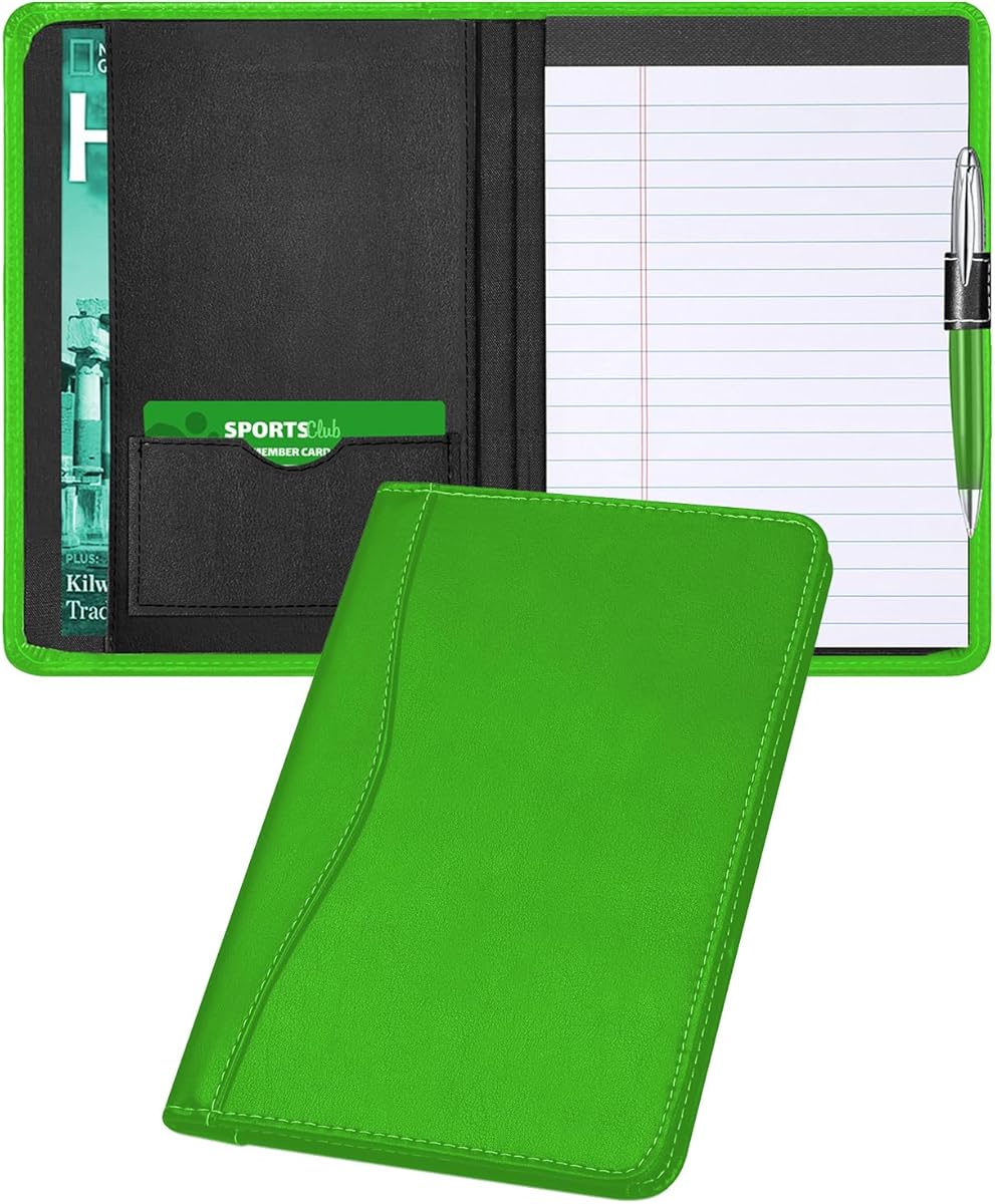 Padfolio Binder A5 Document Organizer with Refillable Lined Notepad, Junior Size Folder Portfolio for Men Women,Green