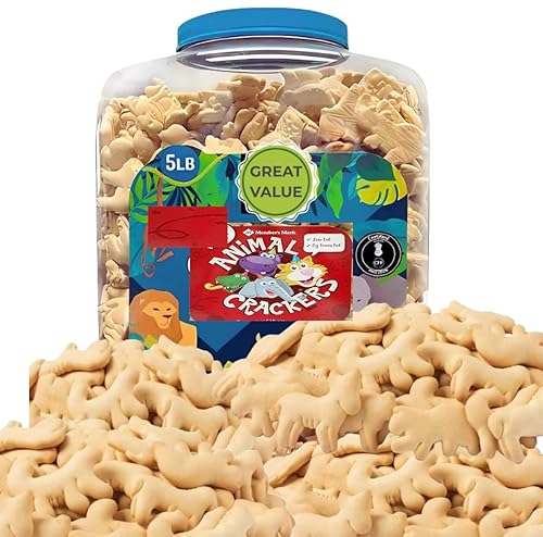 Galletas de animales en tina de almacenamiento resellable a granel, aperitivos clásicos ligeramente dulces, recipiente de tamaño de fiesta de 5