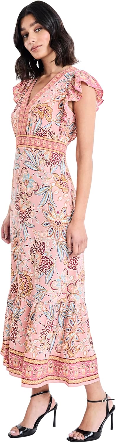 Donna Morgan Womens Women's V-Neck Ruffle Sleeve Fit and Flare Dress - Ankle Length Wedding Guest Dresses - Image 2