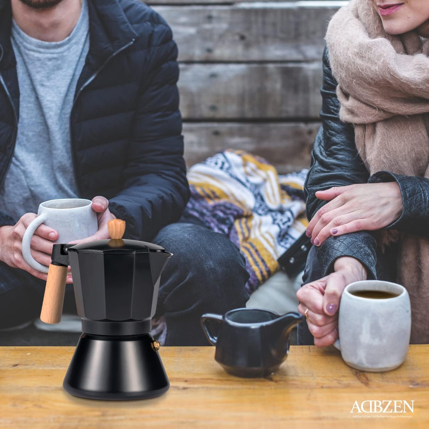 Moka Pot Stovetop Espresso Maker Classic Italian Style Coffee Maker Pot Natural Wood Handle (6 Cups)