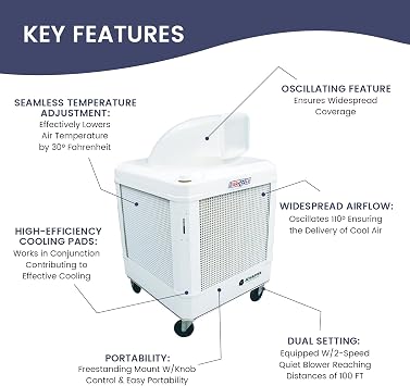 Schaefer WC-1HPMFA WayCool Portable Evaporative Cooler 1 HP, Spot Air Conditioner Patio Water Swamp Cooler for Outdoor Patio's, Events, Temporary Cooling areas & Livestock, 2 Speed