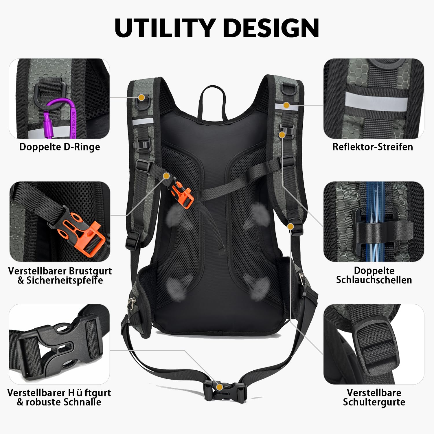 Fahrradrucksack leicht Skirucksack Klein Wanderrucksack Mtb Fahrrad Rucksäcke 15L Multifunktionaler Laufrucksack für Damen & Herren