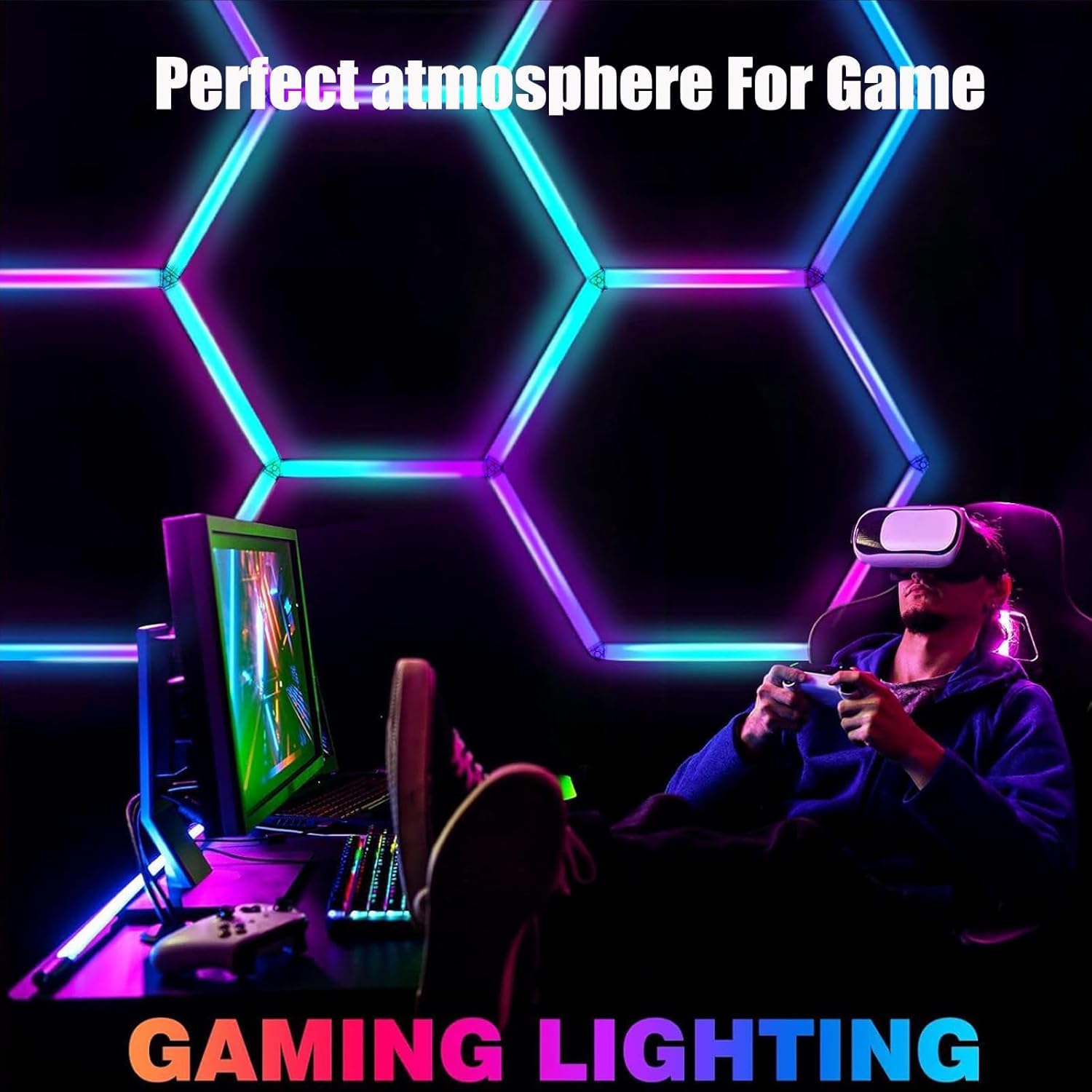 25Pack RGB 5 Hexagon LED Garage Wall Lights RGB 358 Kinds of Changes Dimmable Speed-Adjustable DIY Color-Changing Lights — view 9