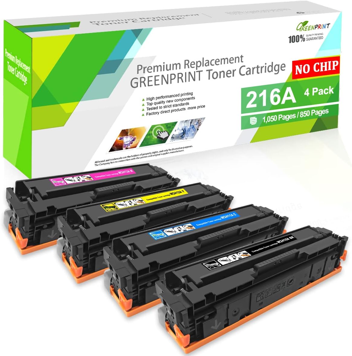 GREENPRINT Compatible 4 Colors Toner Cartridges W2410A W2411A W2412A W2413A, 1050 Pages Black, 850 Pages CMY for HP M155 M155a M182 M183 MFP