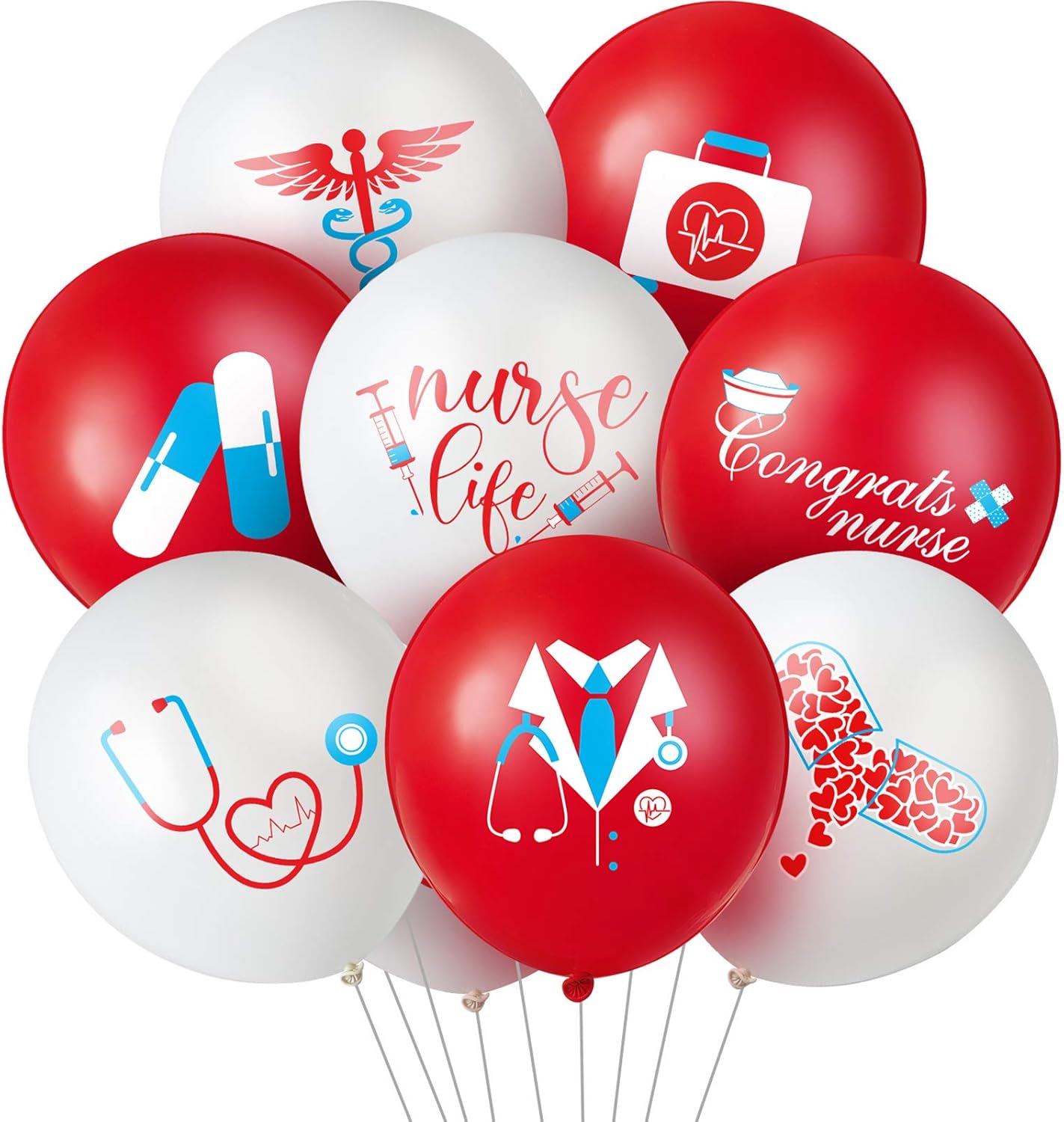 48 Pieces Nurse Balloons 12 Inch Red and White Nursing