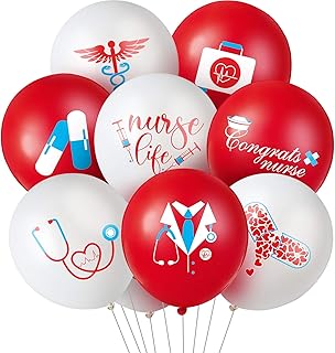 48 Pieces Nurse Balloons 12 Inch Red and White Nursing Latex Balloons Nurse Graduation Decoration for Nurse Party Decoration Supplies