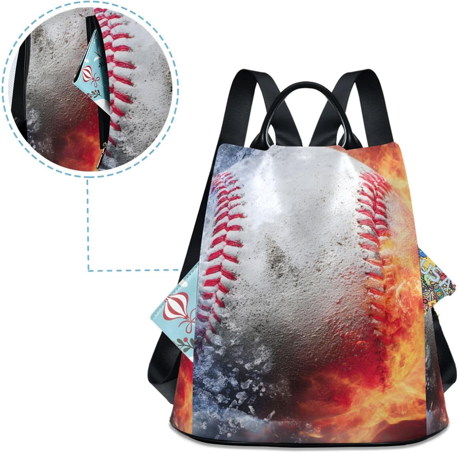 ALAZA Ice and Fire Baseball Backpack Purse for Women Anti Theft Fashion Back Pack Shoulder Bag