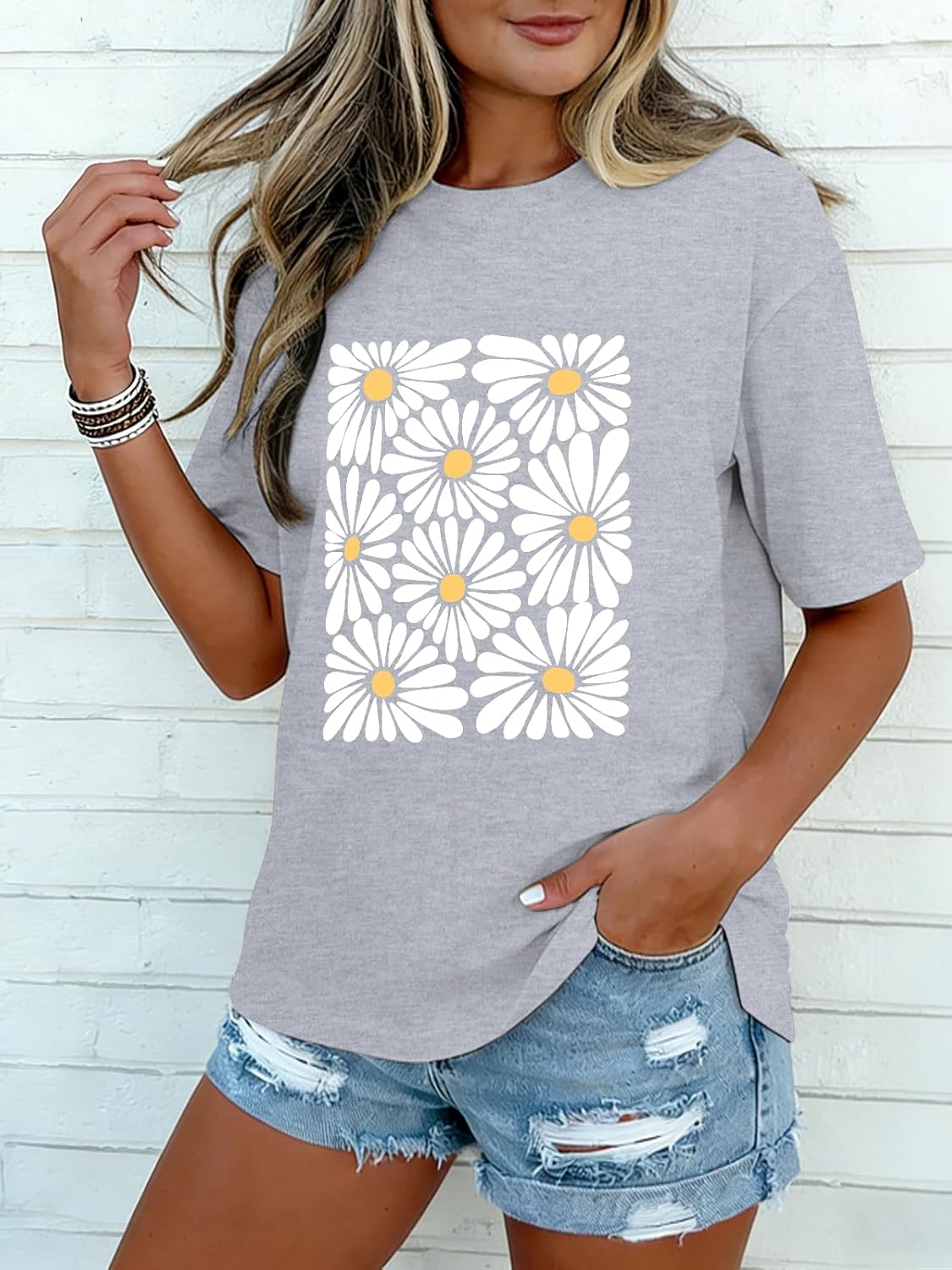 HEYTALALA Women's Oversized Tshirts Wildflower Graphic Tees Crew Neck Summer Short Sleeve Casual Loose Basic Tunic Tops - Image 3