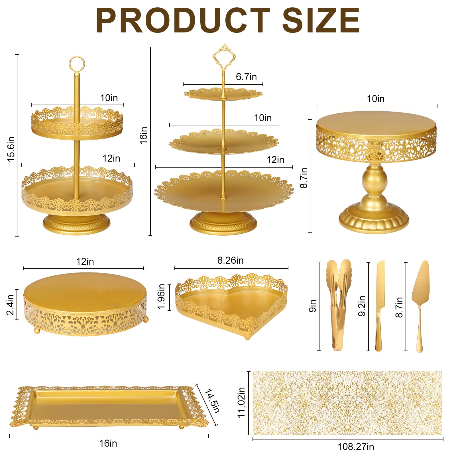 Juego de 10 soportes dorados para tartas, soporte de metal para cupcakes, mesa de postre, bandeja de servir para cumpleaños, boda, fiesta, celebración