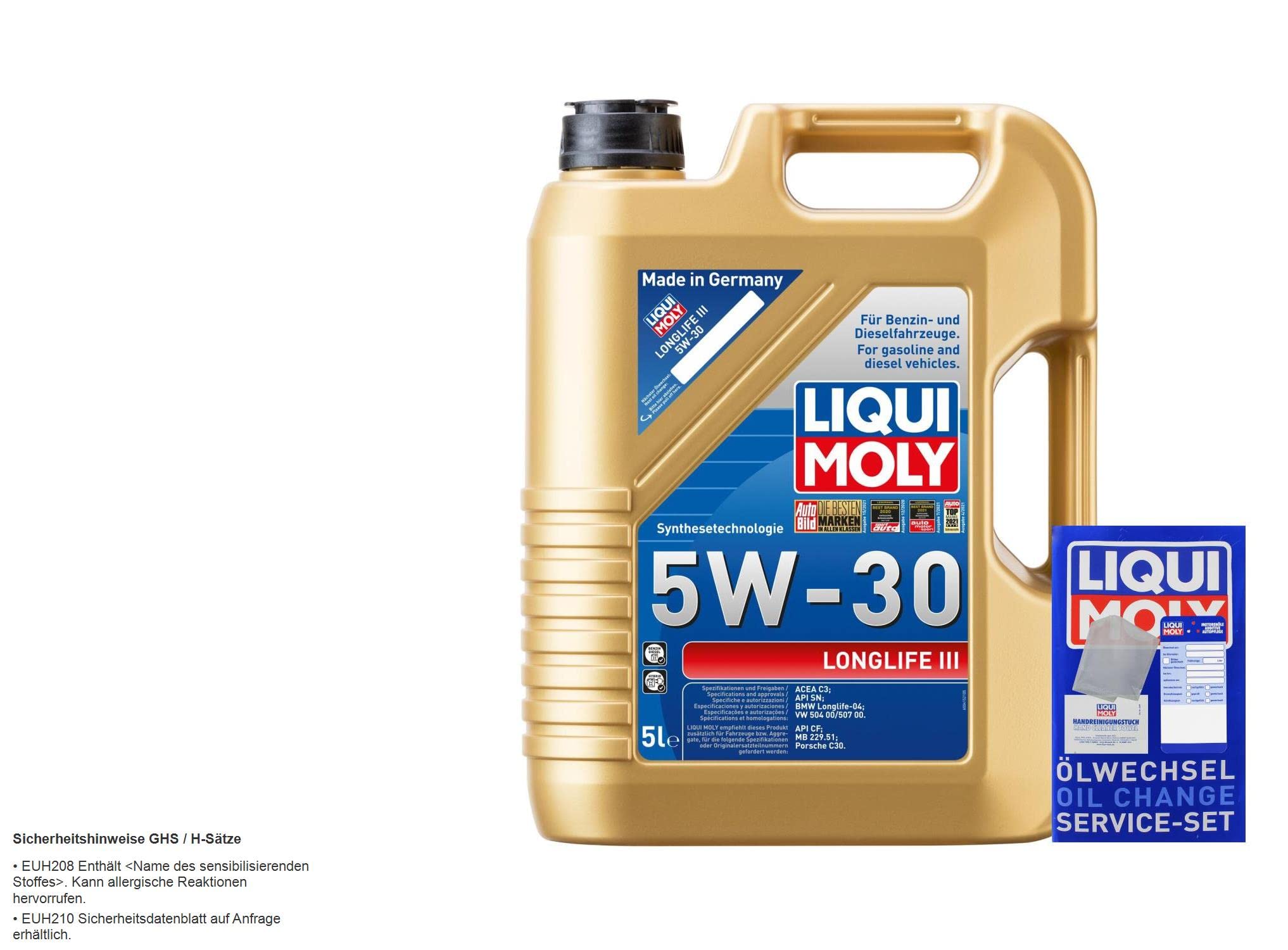 Inspektionspaket 5L 5W-30 für A3 Limousine Sportback Arona IV Kasten VIII V | Motoröl LIQUI MOLY Longlife III 5W-30 Ölfilter Dichtring