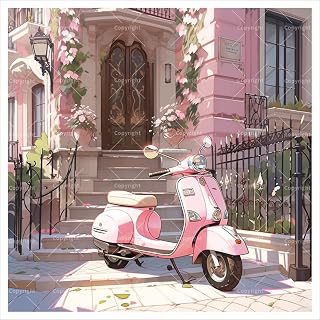 Scooter Digital Painting Kit for Adults - DIY Pink Scooter Oil Painting on Canvas 7.87x7.87in, Framed Acrylic Paint Kit, Good for Beginners, Home Decor or Gift Artwork