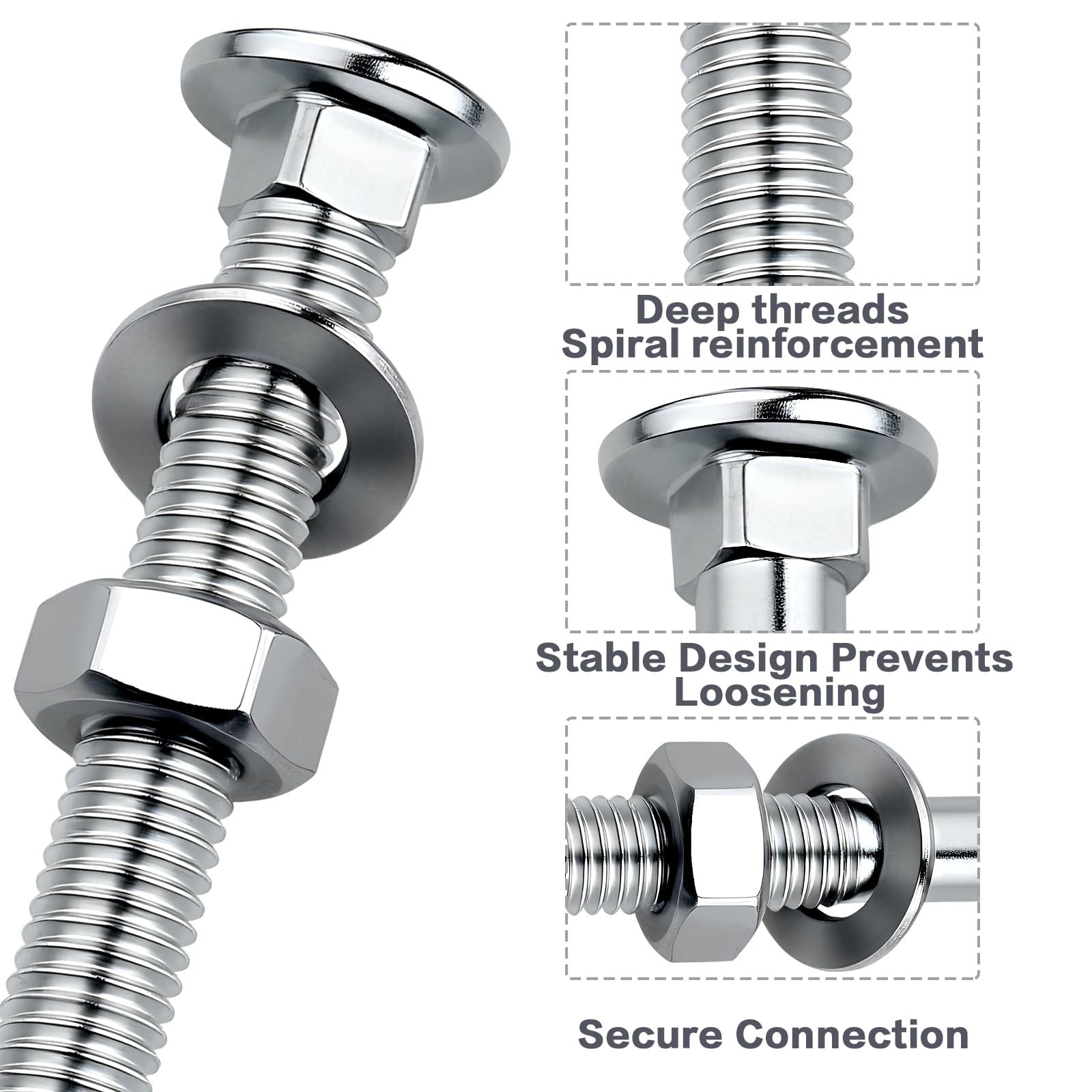 XRXYMQ 30 PCS M6 Coach Bolts M6 x 30 mm Carriage Bolts A2 Stainless Steel Coach Screws with Hexagon Nuts and Washers Nuts and Bolt For Metal Wood - Image 3