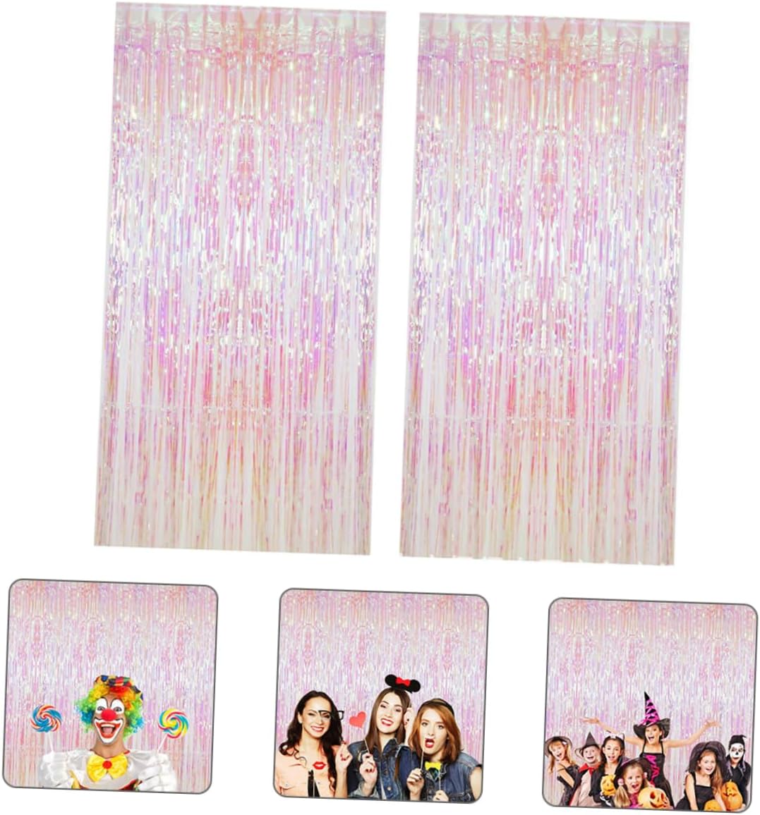 Luxshiny 2sets Rainbow Tinsel Backdrop Curtains for Birthday Parties Wide High Lightweight Streamers for Festive Decoration and Photo Booth Fun