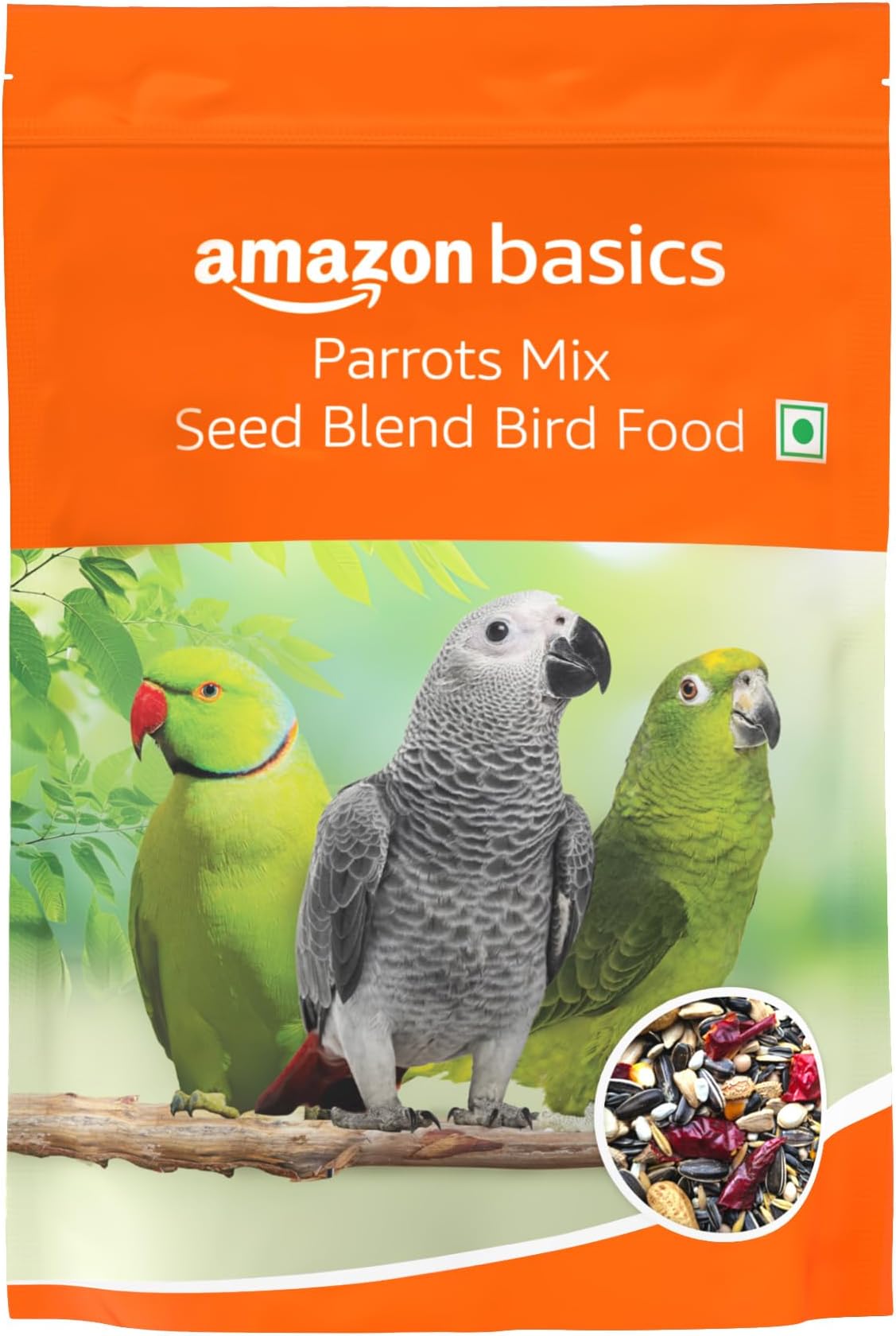 Amazon Basics Mix Seed Bird Food for Parrots, African Grey Parrot, Sun Conure, Macaw, Lovebird & Alexander | Bird Food for All Life Stages (1 kg)