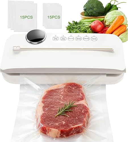 Miniatura 10 de Sellador al vacío de alimentos – Succión fuerte de 90 kPa, motor de 180 W, 30 sellos consecutivos, modos automáticos secos y húmedos de un solo