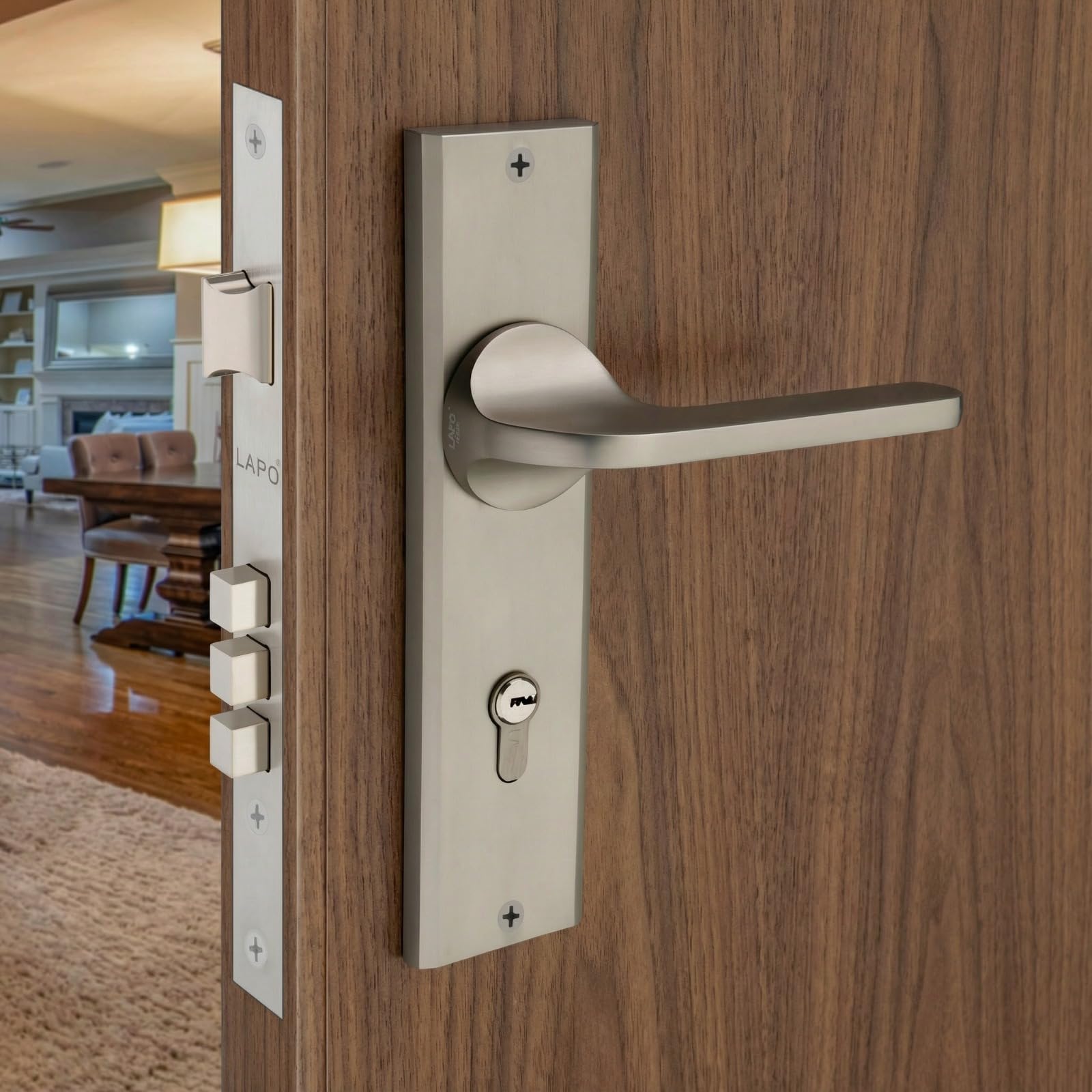 LAPO Mortise Door Lock for Home Main Door & Bedroom with Handle - Left-Right Fit 30-50mm Door Home Office Hotel - Heavy-Duty 70mm Cylinder - 50x85mm Body - 3 Brass Keys | Black Finish | CY-127 — Amazon image 9