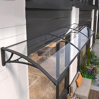 Vordach Haustür Überdachung,Türvordach,Modernes Design Haustürvordach Pultvordach aus 2.5mm Dicke Transparentes Polycarbonat und Schwarz Rahmen,60/80/100/120/150 cm Breite (150x220cm/59"x87")