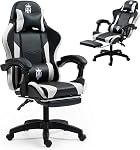 Gaming Chair with Footrest Ergonomic Computer Chair for Adult, Adjustable Headrest, Lumbar Pillow, Large Size Reclining Gaming Chair Big and Tall with Linkage Armrest for Home, Office