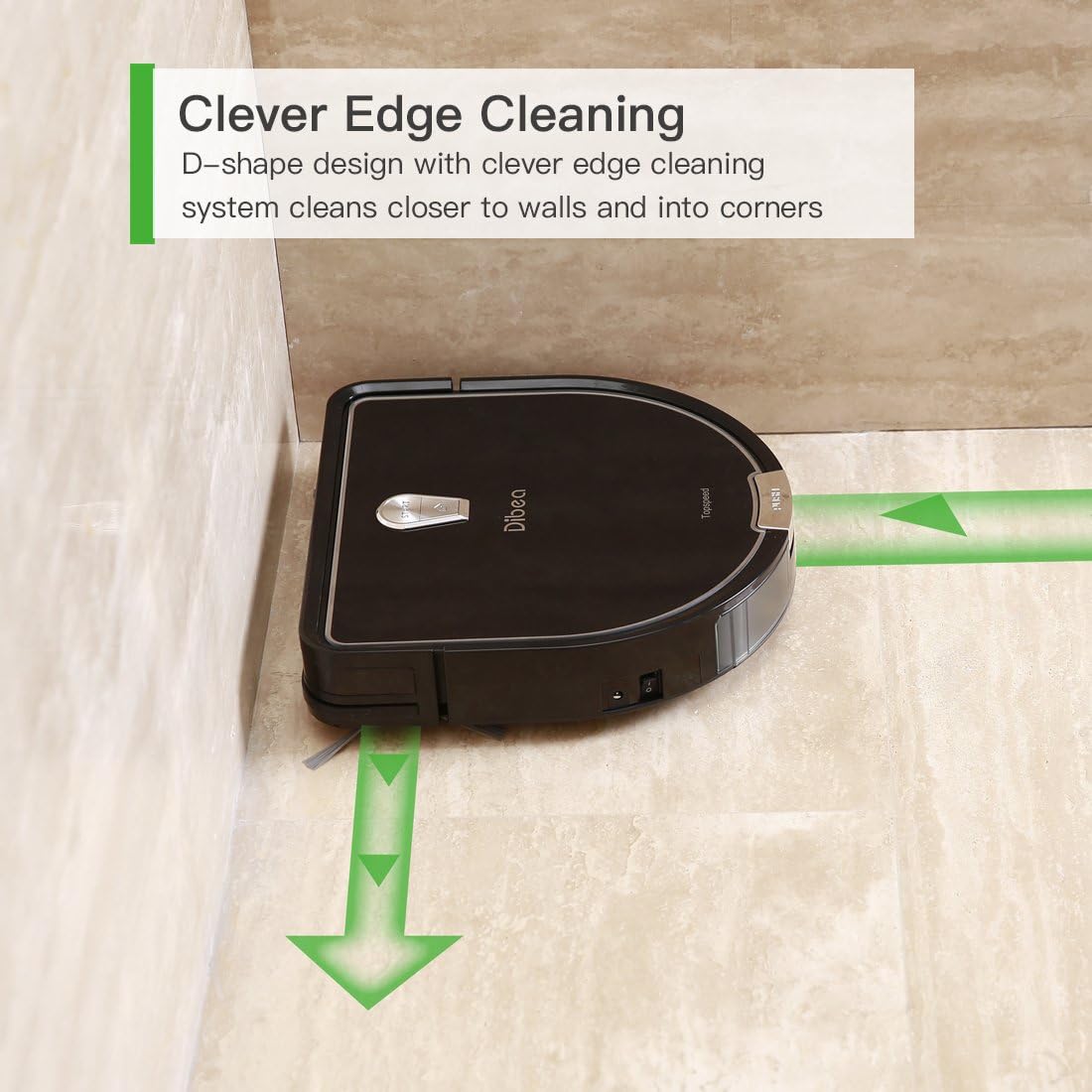 Dibea D960 Robot Vacuum Cleaner performing edge cleaning
