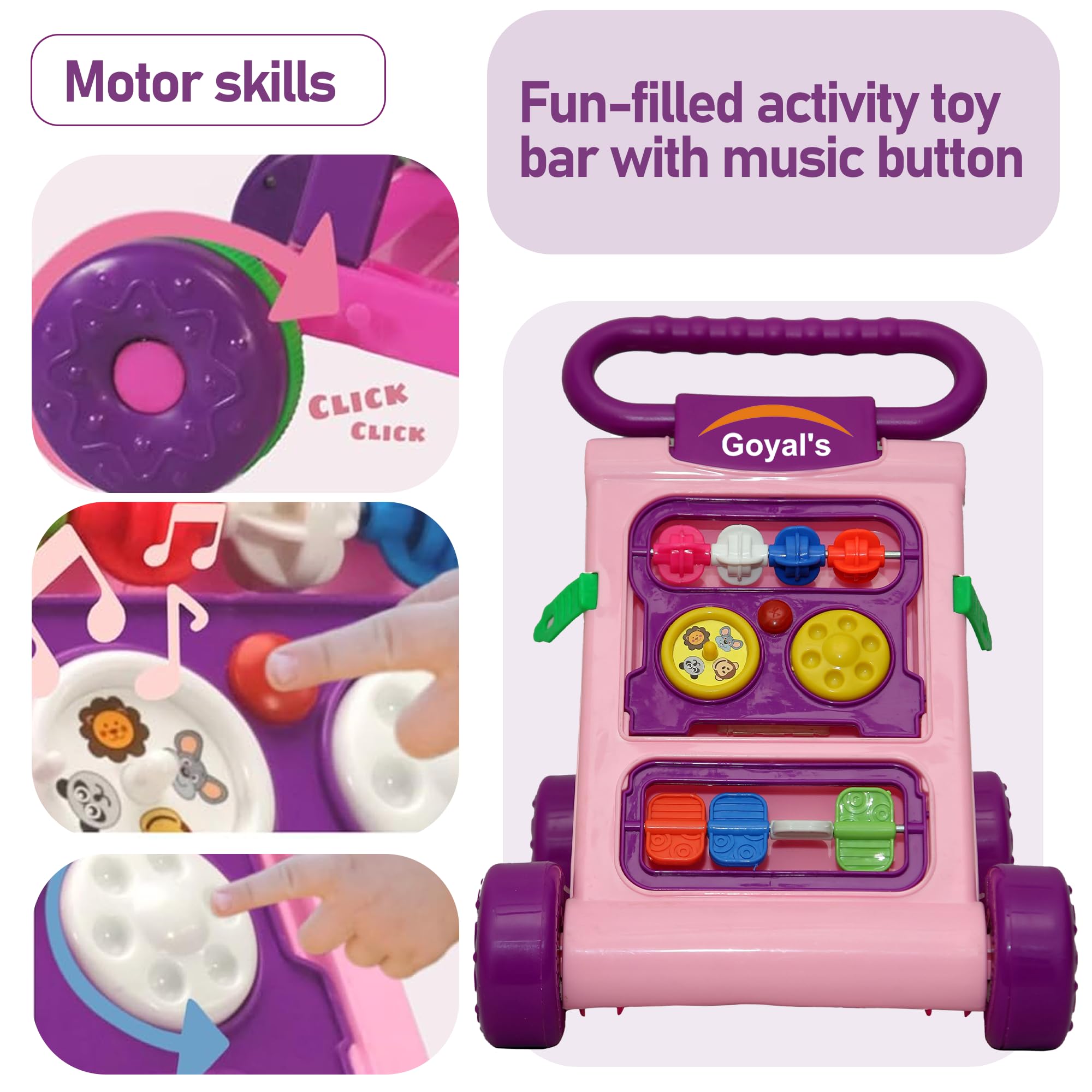 Goyal's Baby Activity Walker - Toddler Learning Toys Push Walker for 6 Months -15 Months (Pink) - Image 3 thumbnail