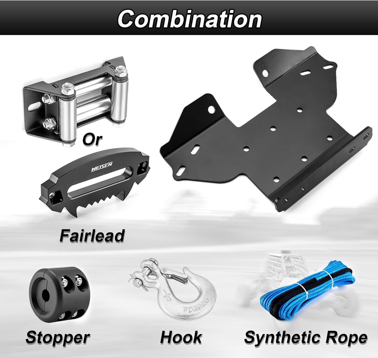 Winch Mount Bracket Plate with 4 7/8"(124MM) Winch Roller Fairlead Cable Guide for 2000-3500 LBS Compatible with Kawasaki Brute Force 650 750 4x4 i EPS 2005-2023