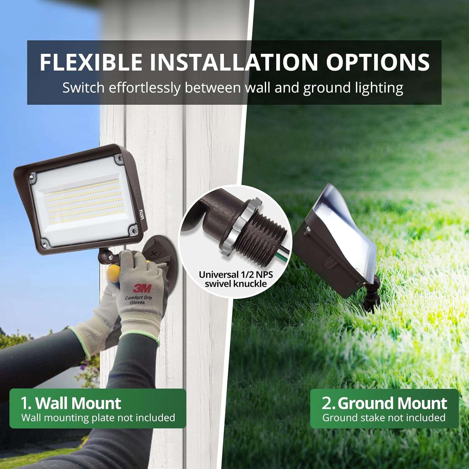 GKOLED 150W LED Flood Lights Outdoor, Dusk to Dawn Security Light, with Anti-Glare Guard, 120V 5000K 16,500LM Waterproof Landscape Lighting, Aluminum Lighting Fixture, 1/2" Knuckle Mount, UL Listed