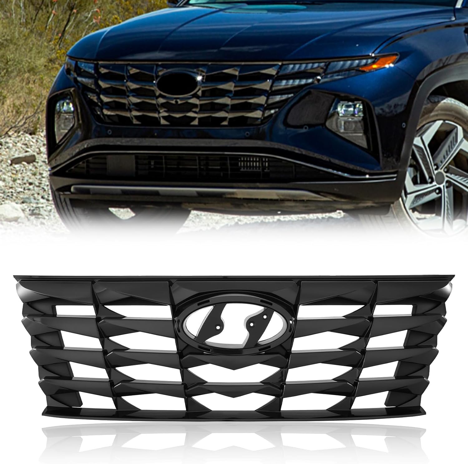 TODO Upper Gloss Black Grille Grill Compatible with 2022 Hyundai Tucson Replacement for HY1200248 86350N9000