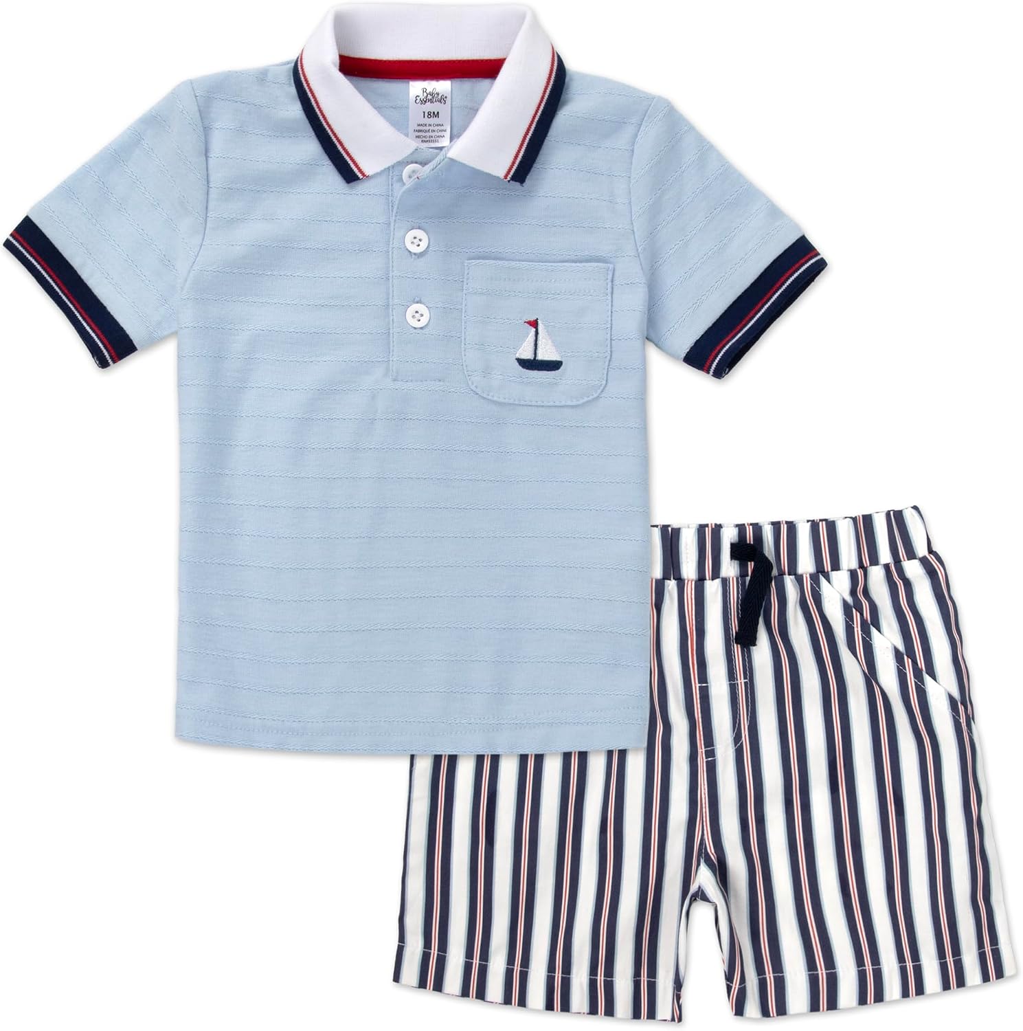 Baby Essentials Baby Boy 2 Piece Outfit Set – Polo Shirt and Cargo Shorts – Spring & Summer Baby Clothes Gift Set