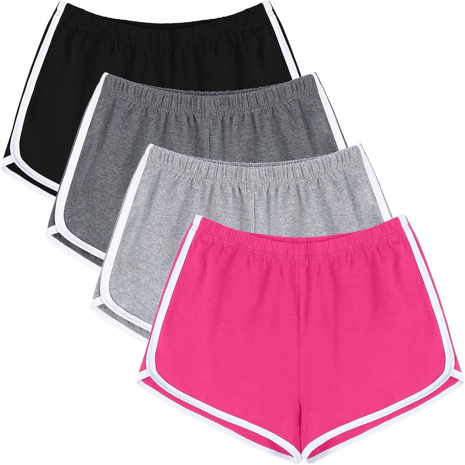 URATOT 4 Pack Yoga Short Pants Cotton Sports Shorts Gym Dance Lounge Shorts Dolphin Running Athletic Shorts for Women