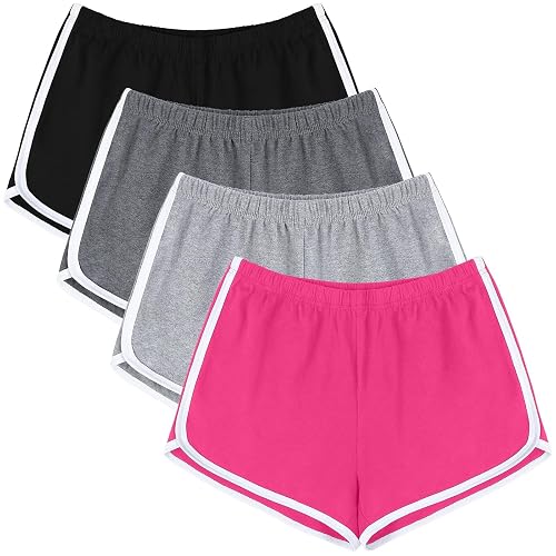 URATOT 4 Pack Yoga Short Pants Cotton Sports Shorts Gym Dance Lounge Shorts Dolphin Running Athletic Shorts for Women - XX-Large - Black, Light Gray, Dark Gray, Light Hot Pink