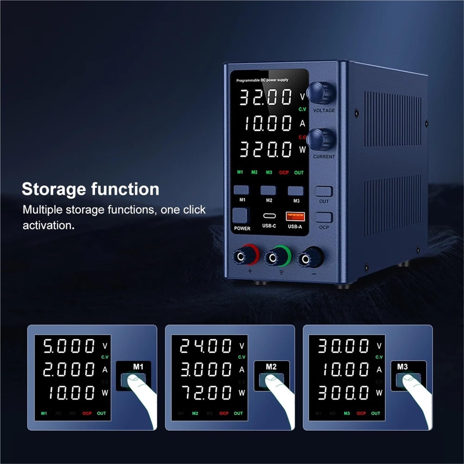 Alimentatore da Banco, Alimentatore da laboratorio regolabile con alimentazione CC e ricarica rapida USB. Alimentatori banco(GA305(0-30V/0-5A))