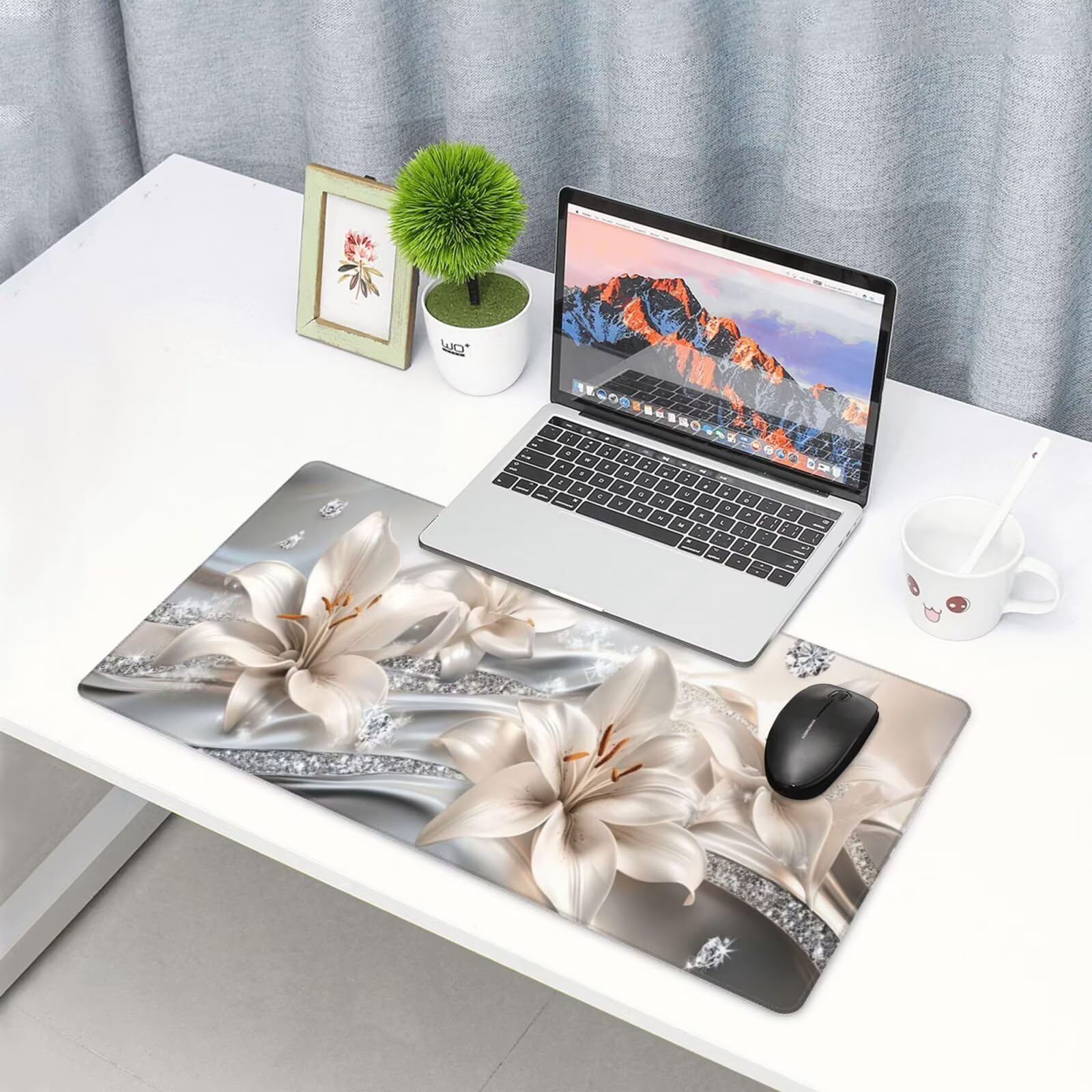 Biała podkładka pod mysz XXL Lys mata na biurko 1600 x 800 x 3 mm zmywalna podkładka do gier na laptopa, z antypoślizgową gumową podkładką do gier, PC, pracowników biurowych Y1441