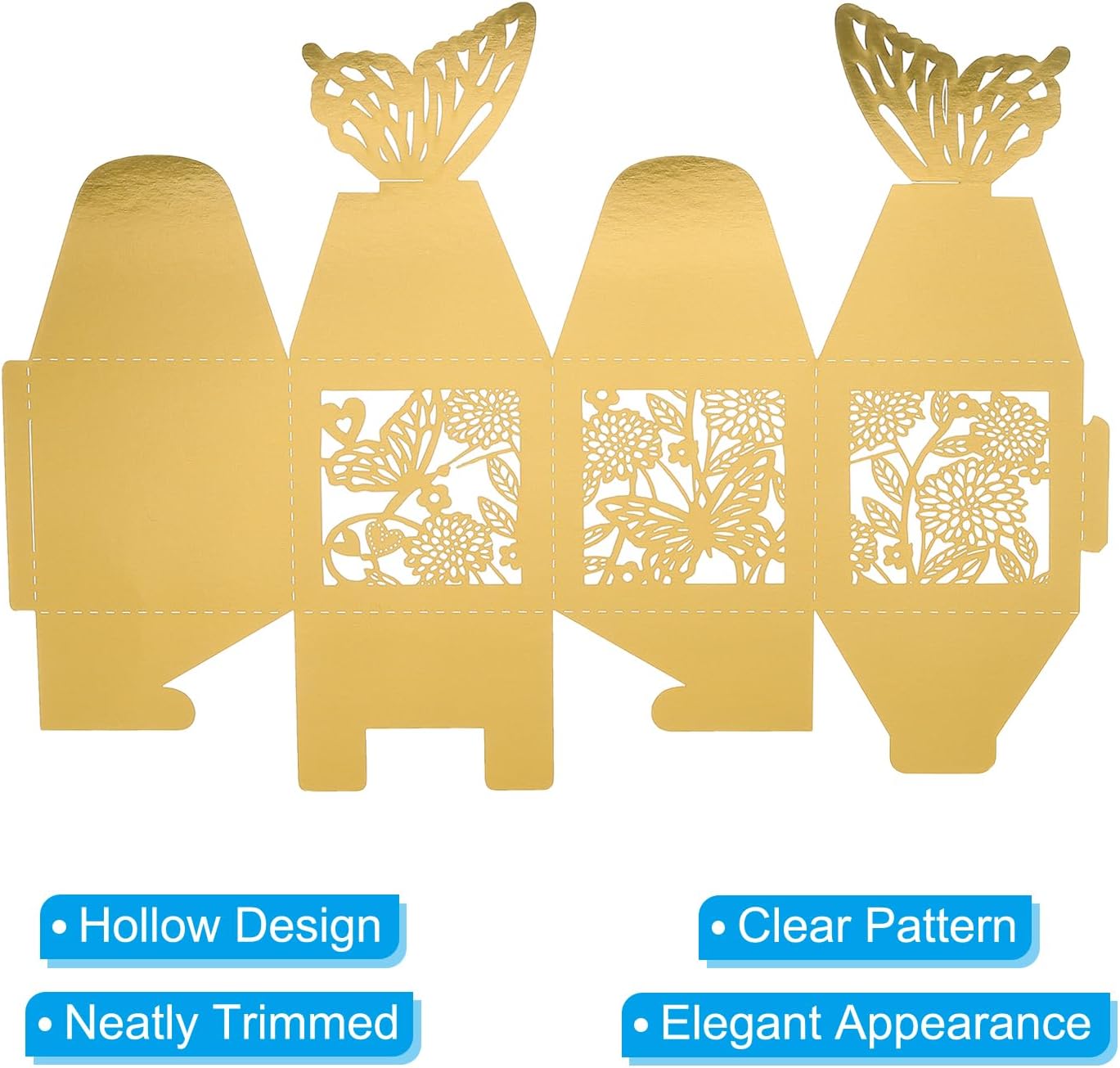 PATIKIL 2"x2"x3.1" Favor Boxes, 25 Pack Paper Laser Cut Candy Boxes Hollow Butterfly Gift Box for Wedding Bridal Shower Birthday Party Anniversary, Gold Tone