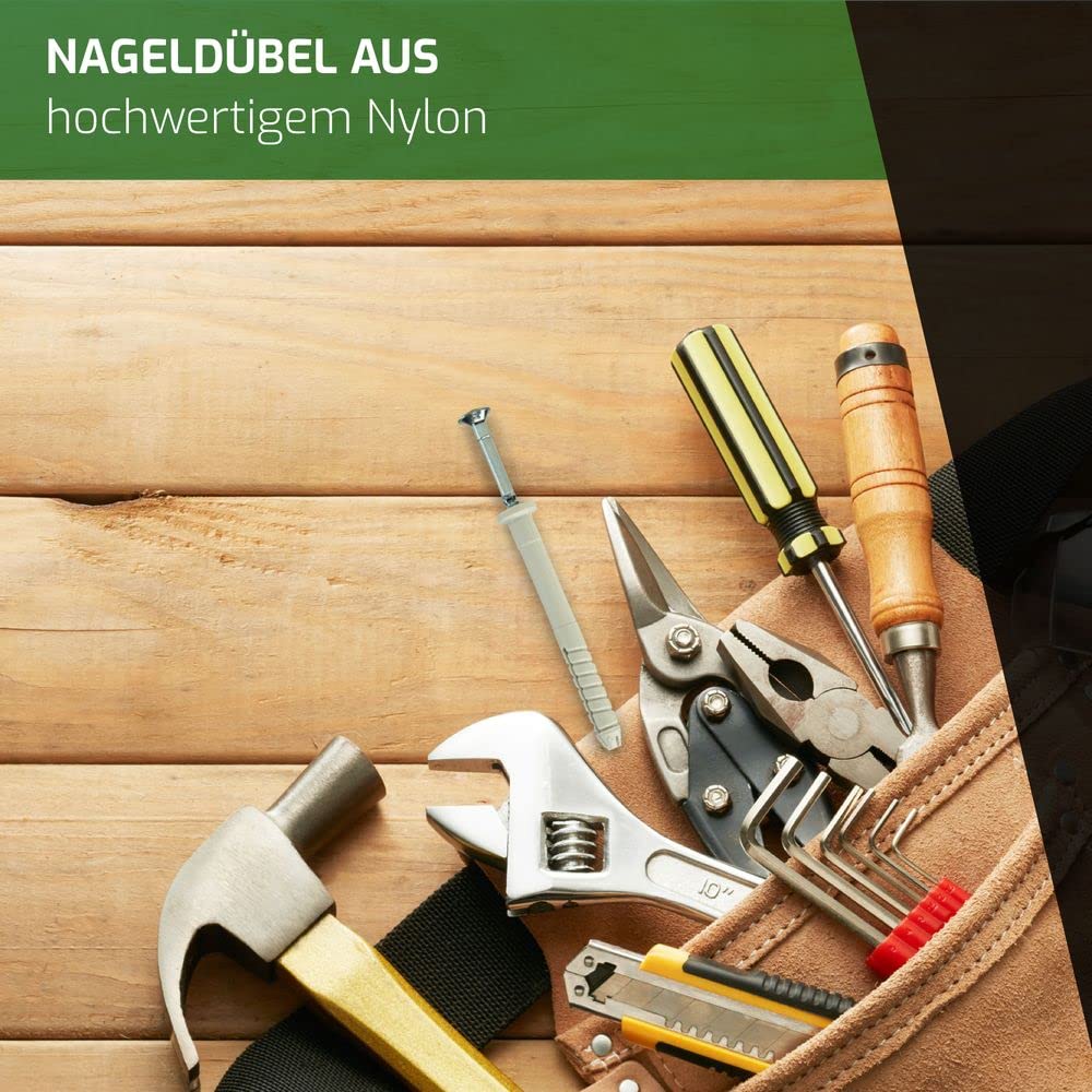 KEW 450x Tassello con Vite Con Testa Cilindrica E Vormontierter Nagelschraube - Spreiz-Dübel - Tassello IN Nylon Con Einschlagsperre - 8 X 60 MM - 450er-Pack