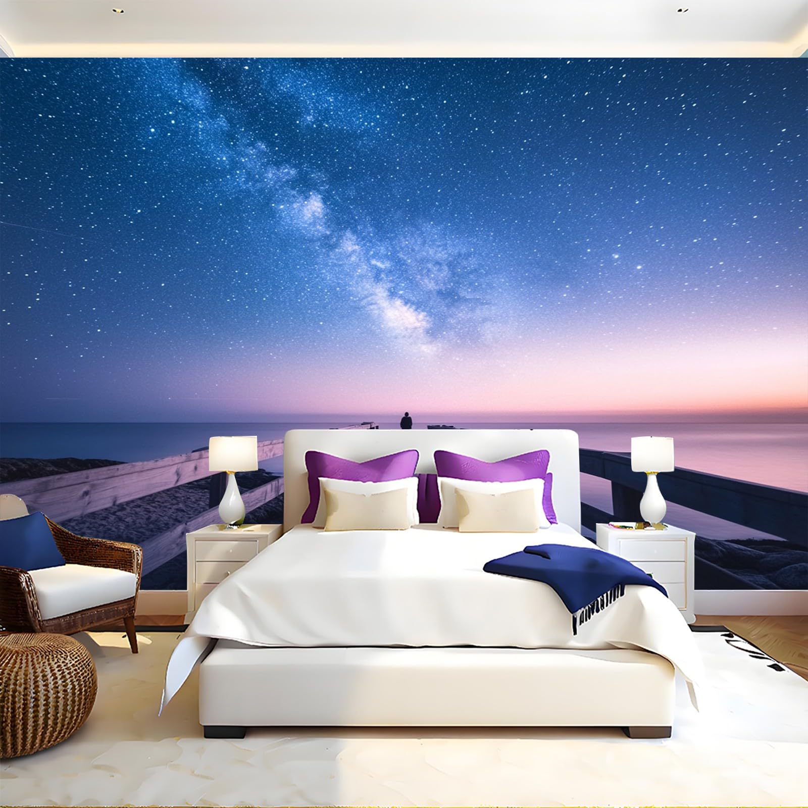 Fotomural Paseo marítimo 400 x 280 cm Azul oscuro Papel Pintado 3D Moderno para Decoración de Pared en Salón, Dormitorio o Comedor