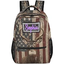 Kcldeci Personalized Backpack for Girls/Boys,Deer American Flag Custom School Bag with Name, Back to School Bag Gifts for Kids, Children Birthday/Christmas Gift S
