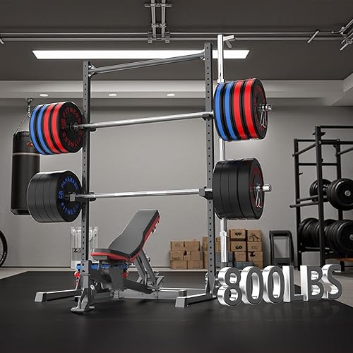 Miniatura 8 de papababe Estante para sentadillas con barra de dominadas, estante de potencia multifuncional con ganchos en J y brazos de seguridad, estante de