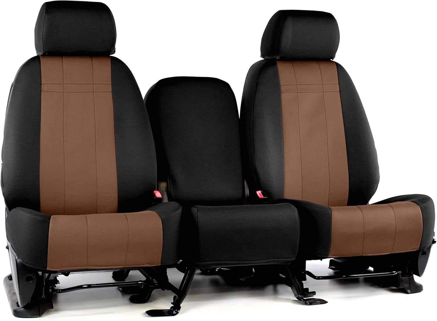 ShearComfort Front Seats Custom Neoprene-Style Seat Covers Compatible with Chevy Silverado (2015-2018) in Black w/Tan for 40/20/40 w/Folddown 3 Cup Console and Adjustable Headrests