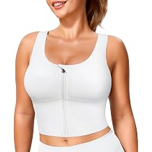TrainingGirl Zip Front Closure Longline Sports Bras for Women - Workout Crop Tank Tops Yoga Camisole Criss Cross Back