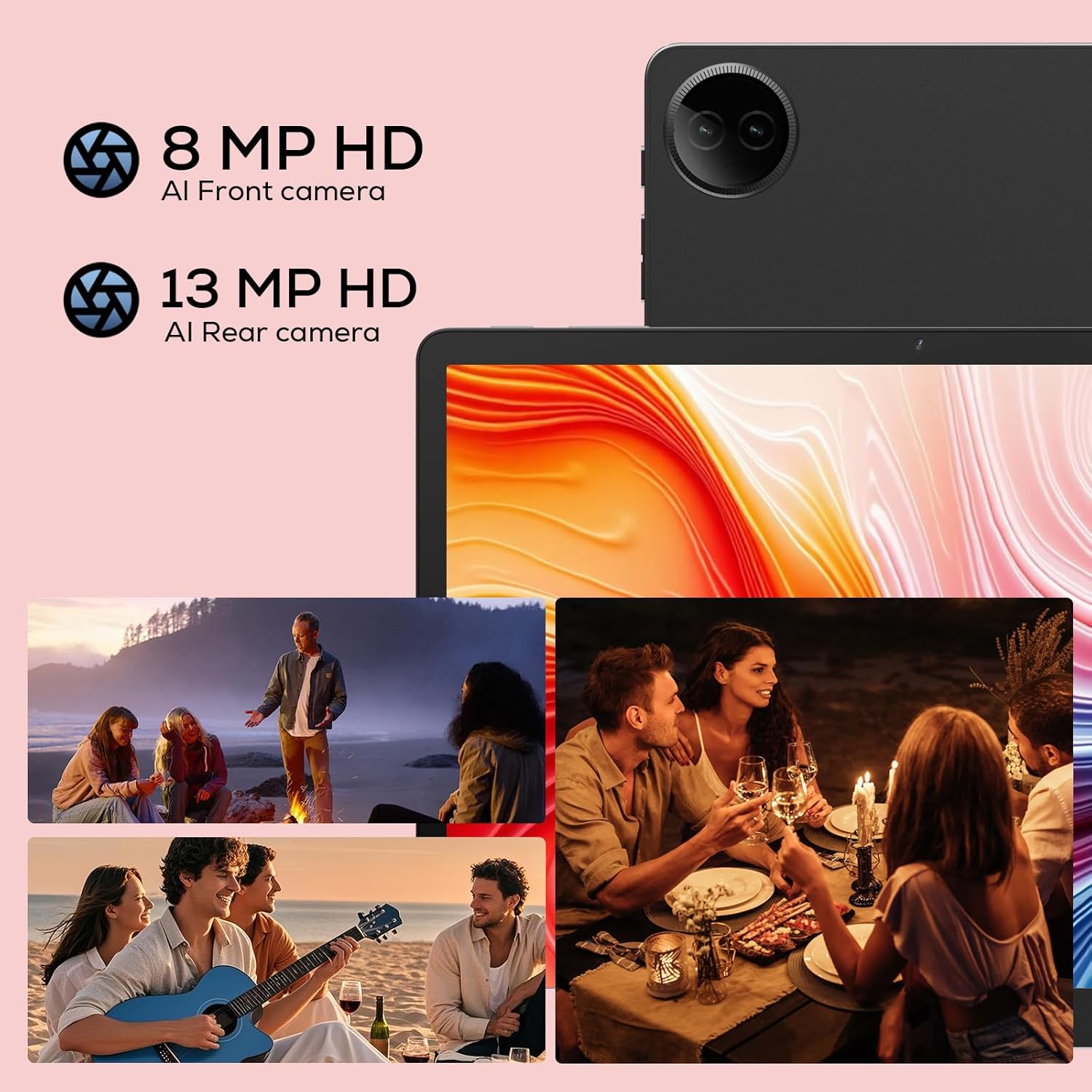 చిత్రం ప్రదర్శనasing 8MP HD AI ఫ్రంట్ కెమెరా మరియు 13MP HD AI వెనుక కెమెరా, ex తోampటాబ్లెట్ కెమెరాల ద్వారా తీసిన ఫోటోలు.